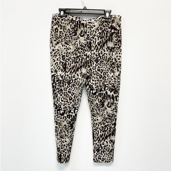 Chico's Womens 2 Brown Cheetah Print High Rise Pull On Stretch Cropped Leggings - Picture 1 of 4